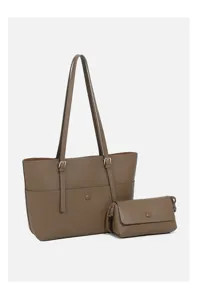 Large capacity women shoulder tote bag with matching clutch, stylish casual commuter handbag.