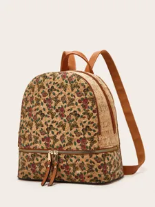 Sac à dos en liège vintage pour femme, cartable décontracté à fleurs pour voyage.