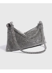 Sparkling Rhinestone Shoulder Bag Elegant Evening Clutch Silver Bling Underarm Bag for Women