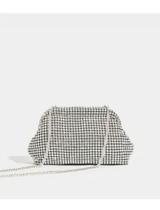 Borsa da sera scintillante in strass con catena, pochette di cristallo per festa donna.
