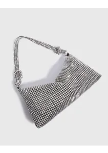 Sparkling rhinestone shoulder bag crystal underarm purse luxury evening bag detail view