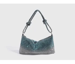 Stunning gradient rhinestone shoulder bag, sparkling evening underarm purse for women.