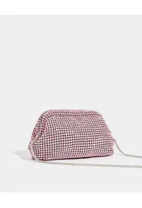 Splendida borsa da sera in strass rosa con cristalli scintillanti e una elegante catena d'argento.