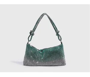 Stunning green and silver gradient rhinestone crystal shoulder underarm evening bag detail