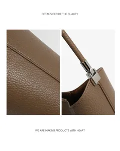 Close-up detailed view showcasing premium brown leather texture and metal handle hardware.