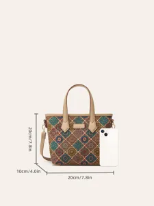 Ethische Print Kork Tote Tasche mit Henkeln und Schultergurt, mit praktischem Grössenbezug.