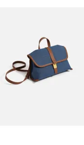 Chic denim messenger bag for women, contrast leather trim crossbody canvas bag for daily commute.