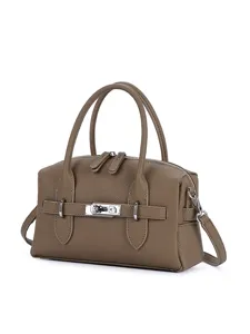 Women Fashion PU Leather Bowling Bag Luxury Designer Tote Handbag Casual Shoulder Crossbody Bag With Metal Lock