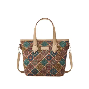 Ethische Druck-Kork-Tote-Bag mit Henkeln und Schultergurt für den täglichen Gebrauch.
