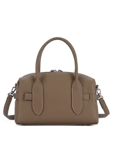 Fashionable brown leather top handle shoulder crossbody bag casual daily women handbag.