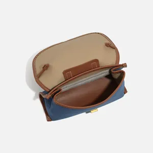 Women denim messenger bag stylish contrast shoulder crossbody bag casual commute handbag