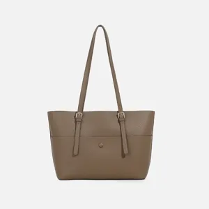 Women's Large Capacity Tote Bag PU Leather Casual Commuter Shoulder Bag Simple Solid Color Handbag With Small Pouch