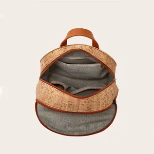 Sac à dos femme en liège vintage avec poignée cuir marron grande capacité voyage loisir