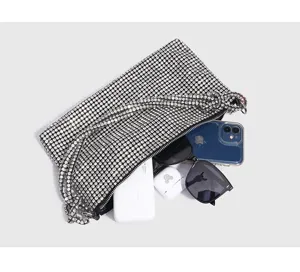 Elegant handmade rhinestone evening shoulder bag, sparkly crystal underarm clutch purse for women.