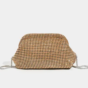 Elegante Borsa da Sera con Strass Donna Lusso Borsetta a Tracolla Catena Pochette