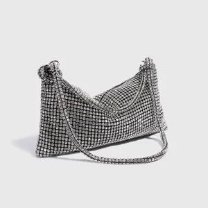 Sparkling crystal rhinestone shoulder bag for women, elegant evening underarm handbag.
