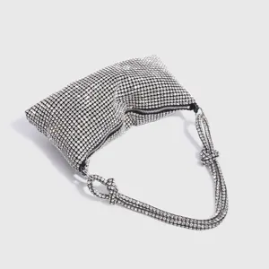 Elegant rhinestone shoulder bag for women, sparkling crystal underarm evening handbag.