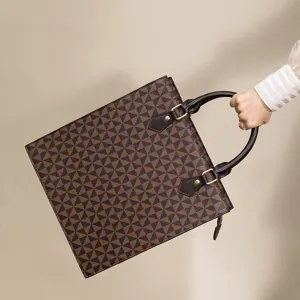 Damen Große Kapazität Tragetasche PU Leder Geometrischer Windmühlenmuster Druck Business Casual Handtasche Umhängetasche