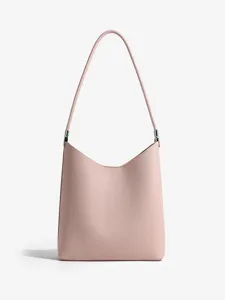 Minimalist pink leather shoulder bag for women, stylish casual daily commuting tote bag.