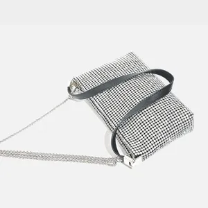 Fashion rhinestone underarm bag for women, sparkling crystal shoulder crossbody chain handbag.