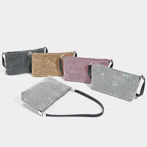 Fashion rhinestone underarm bag for women, sparkling crystal shoulder handbag, elegant chic design.