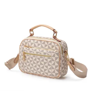 Fashion geometric pattern women handbag casual crossbody shoulder bag with top handle and strap.