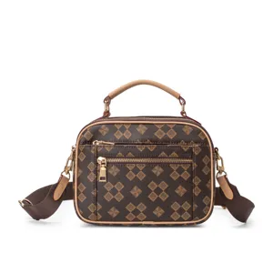 Stylish brown diamond pattern handbag with top handle and shoulder strap for women commute.