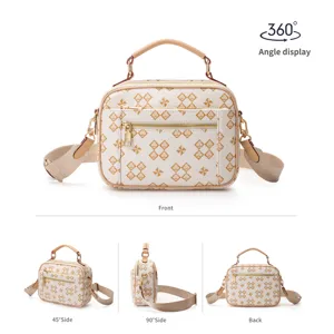 Stylish women top handle bag with crossbody strap, chic geometric pattern daily handbag.