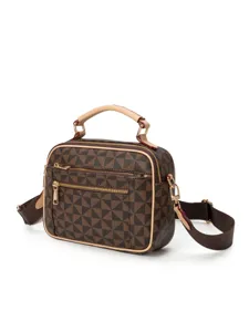 Women Fashion PU Leather Handbag Casual Versatile Checkered Geometric Print Crossbody Shoulder Bag For Daily Commute