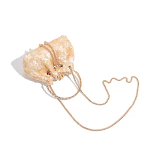 Sparkly sequin handbag with metal ring handle and chain strap for women chic evening bag