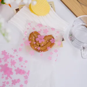 Frosted translucent plastic gift packaging bags with pink cherry blossom pattern self adhesive
