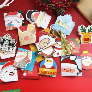 Mini set di biglietti d'auguri natalizi con cordino dorato e simpatici etichette regalo carine.