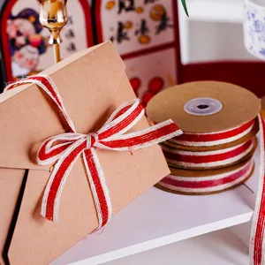 Vintage Natürlicher Hanf Gestreift Geflochten Webband Rot Und Weiß Schnur Für Weihnachten Neujahr Geschenkverpackung DIY Handwerk