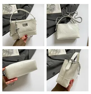 White quilted chain shoulder bag classic diamond lattice handbag elegant crossbody purse