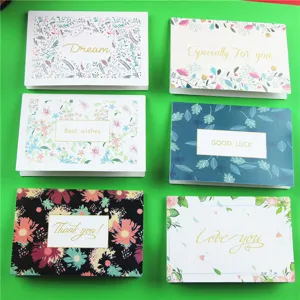 Lot de 6 cartes de vœux florales avec des détails de texte anglais dorés élégants.