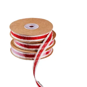 Rot-weiße Leinenband 1cm breit für Geschenkverpackung, Handwerk und Feiertagsdeko.