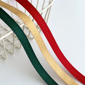 Festive Polyester Glitter Ribbon Roll For Christmas New Year Gift Wrapping DIY Decoration Craft Supplies Solid Color Woven Ribbon
