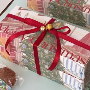 Christmas gift boxes set with red ribbon and bells holiday packaging festive decorative box