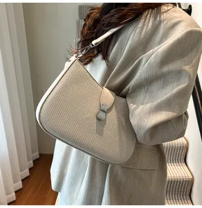 French retro woven baguette shoulder bag for women stylish chic commuter underarm daily purse