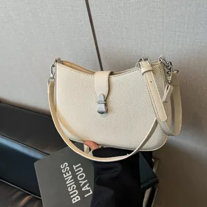 French Vintage Woven Texture PU Leather Underarm Bag Women Fashion Solid Color Shoulder Crossbody Bag Daily Commuting Bag