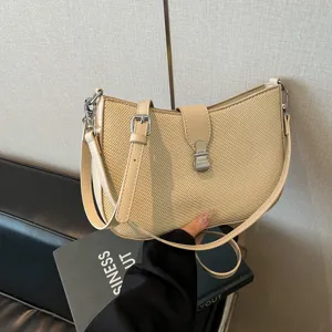 French vintage straw texture underarm shoulder bag stylish casual messenger bag for women
