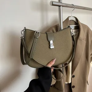 French vintage woven underarm shoulder bag for women, chic trendy casual crossbody bag.