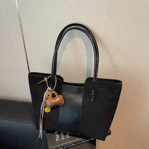 Borsa shopper nera grande capacità borsa a spalla patchwork da donna elegante borsa autunnale