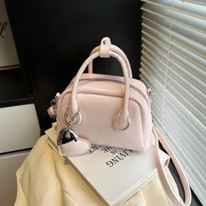 Pink patent leather bowling handbag stylish top handle pillow shoulder bag for women