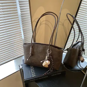 Brown underarm bag for women retro shoulder bag stylish commuter faux leather handbag