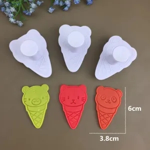 Cute 3D cartoon animal cookie cutter set with press molds for baking and cake decoration.