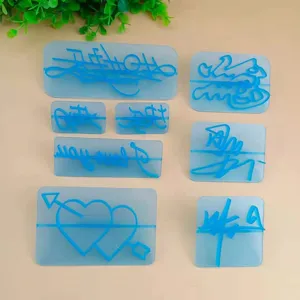 8pcs fondant stamp molds for cake decoration, cursive script letter embossing baking tools.