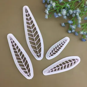 Set of 4 leaf shape fondant cutter molds for baking, cake decorating, and pastry art design.