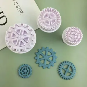 Plastic Gear Fondant Cake Decorating Mold Set Spring Loaded Press Biscuit Cookie Cutter DIY Bakeware Embossing Baking Molds