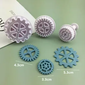Gear mold set for cake decorating, 3D spring press cookie cutters for baking and crafts.